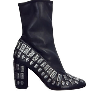 Samuel Faili Black Crushed Velvet Studded Ankle Boots 9.5